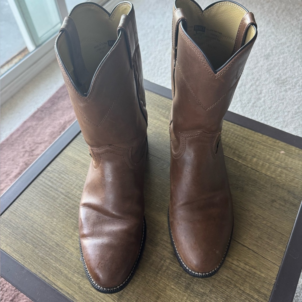 Justin Temple 10” Roper Western Cowboy Mens 11D JB3001 Clay Brown Cowhide